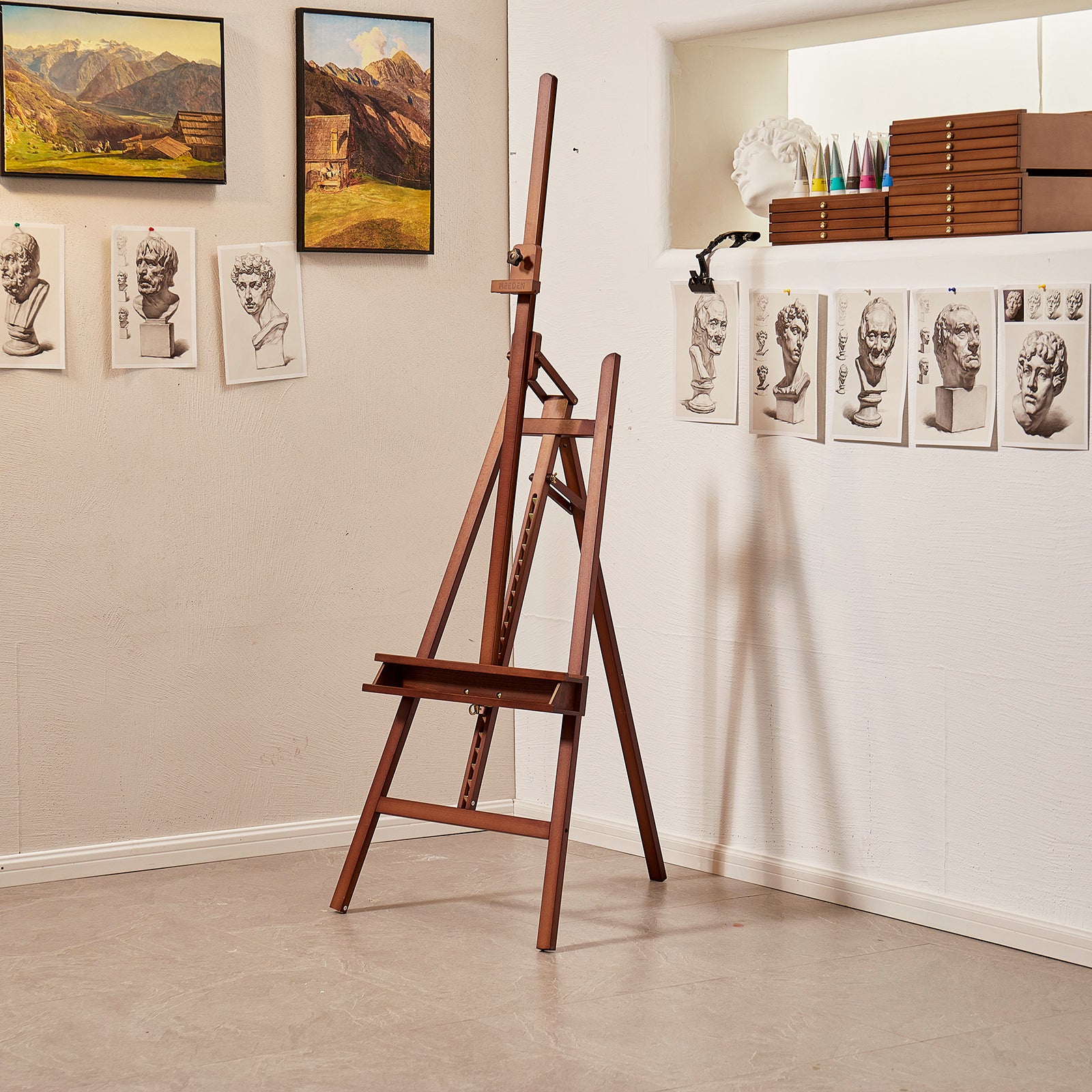 MEEDEN Large A-Frame Adjustable Artist Easel Stand-Dark Walnut-W09B