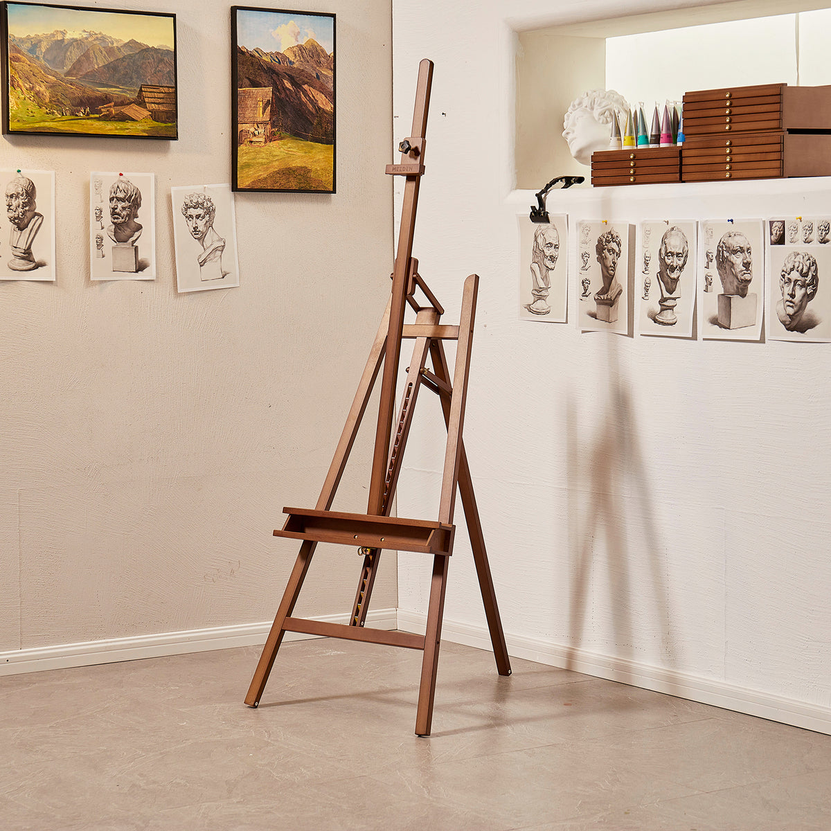 MEEDEN Large A-Frame Adjustable Artist Easel Stand-Walnut-W09B