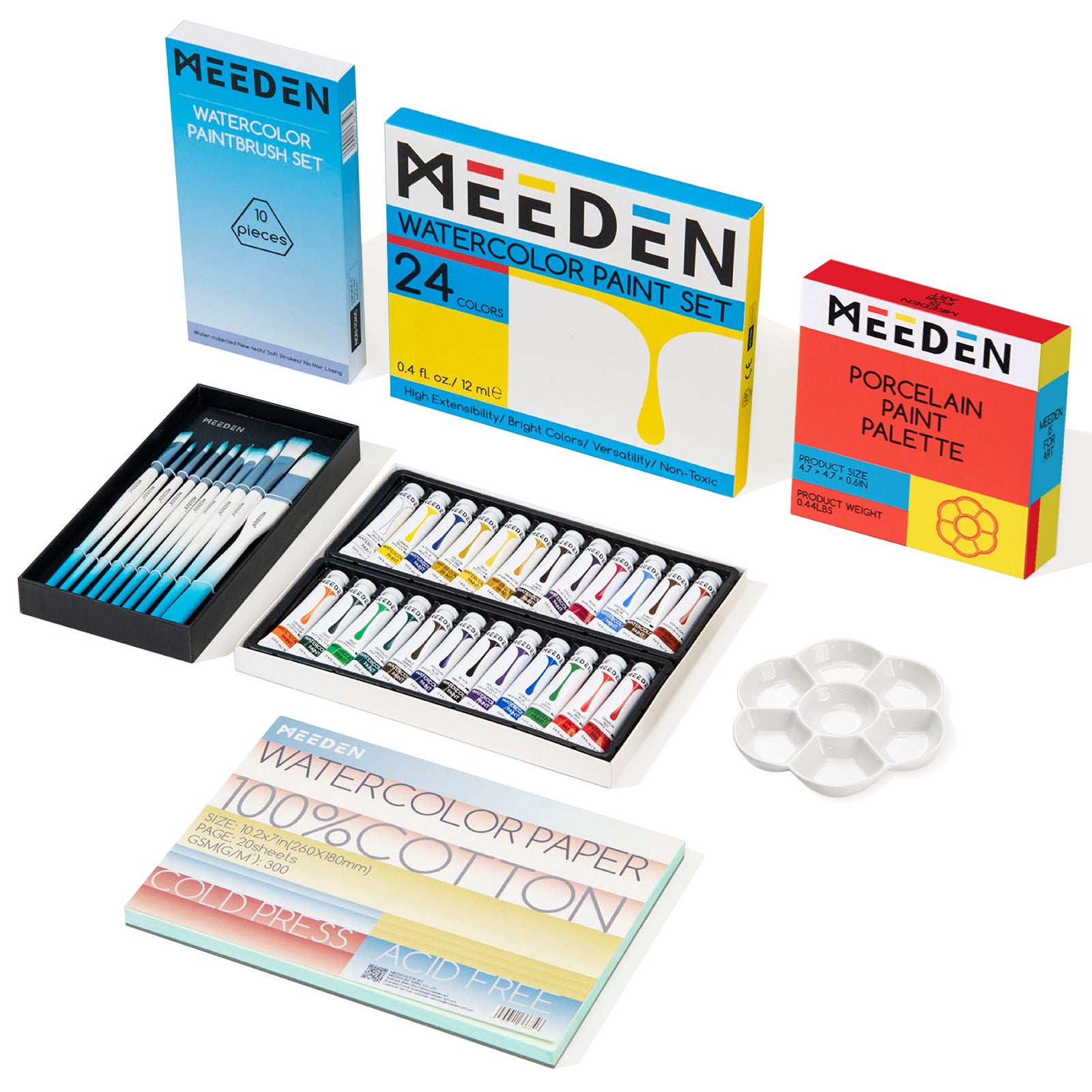 MEEDEN Watercolor Painting Set with Paint, Brushes, Palette & Paper Pad