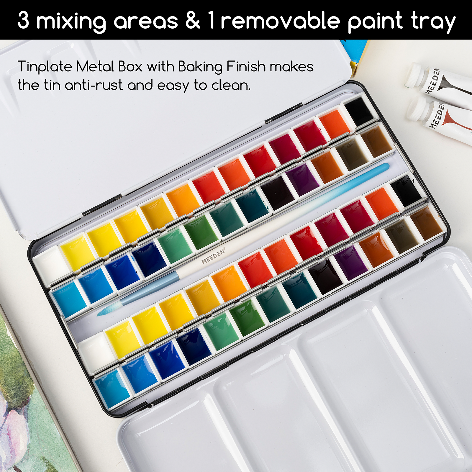 MEEDEN Travel Water Color Paint Palette Tin with 24 Half Pans - Blue