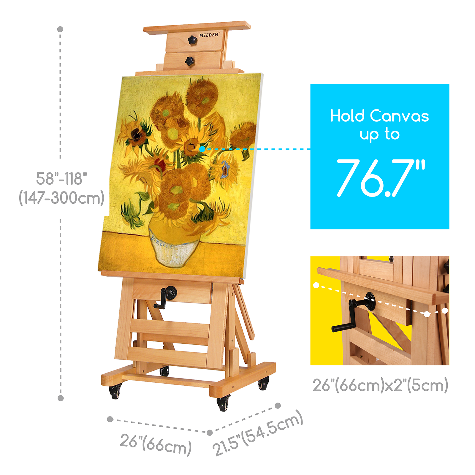 MEEDEN Deluxe Studio Large Rocker Crank Heavy Duty Artist Easel-DHJ-12