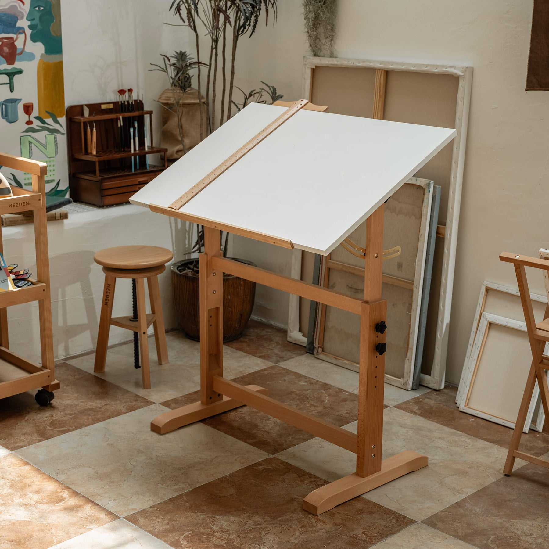 MEEDEN White Board Drafting Table and Stool Set