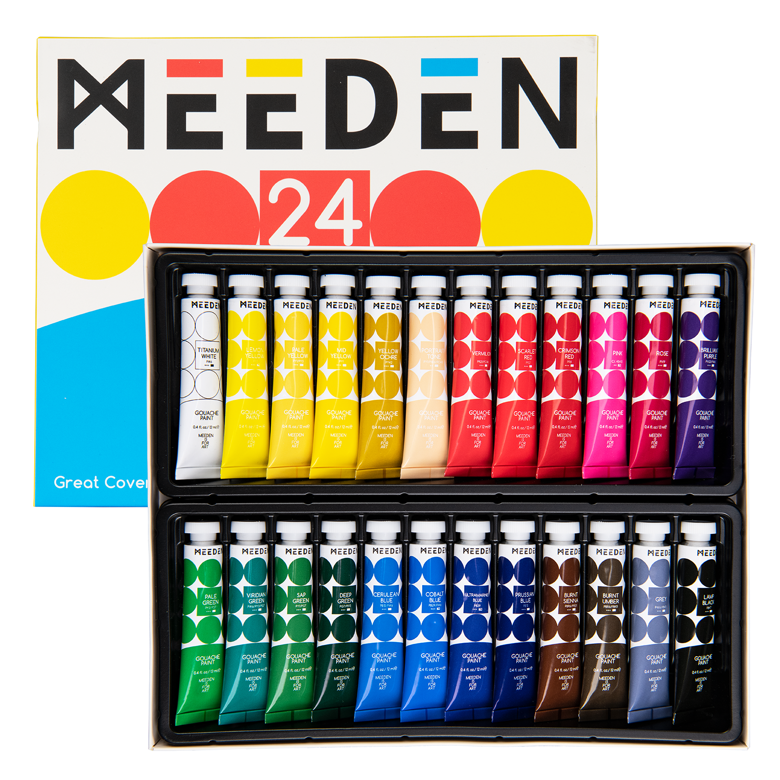 MEEDEN Gouache Paint Set, 24 Tubes, 12 ml / 0.4oz