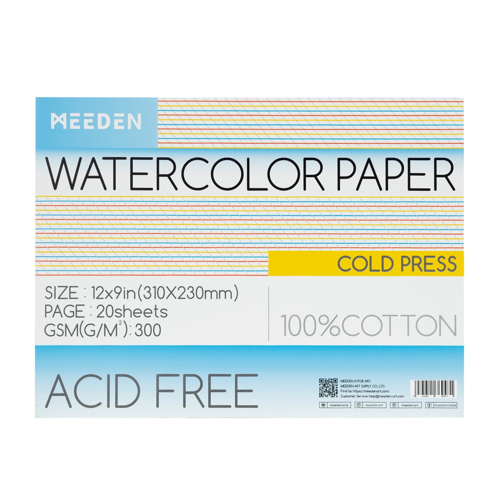 MEEDEN 12x9" Cold Press Watercolor Paper Pad 20 Sheets