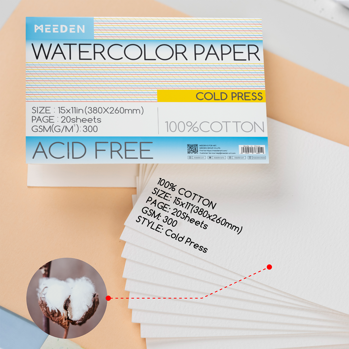 MEEDEN 15x10" Cold Press Watercolor Paper Pad 20 Sheets