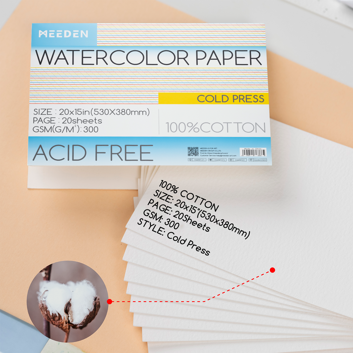 MEEDEN 21x15" Cold Press Watercolor Paper Pad 20 Sheets