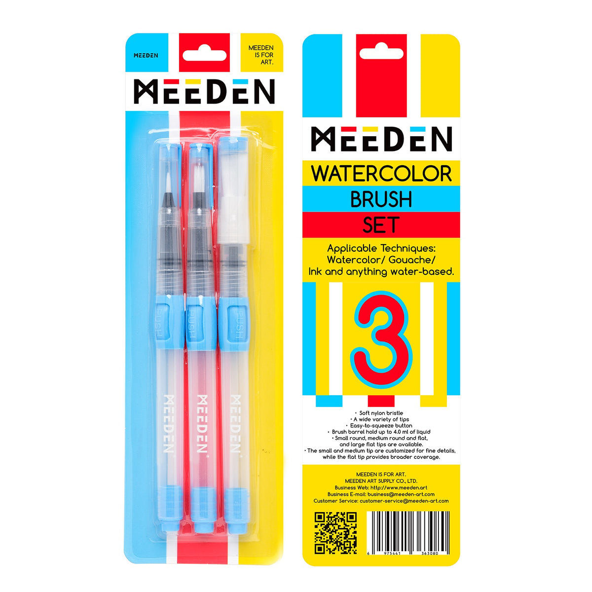 MEEDEN Water Brush Pens Set, 3 Pieces Refillable Water Color Brush Pen Set