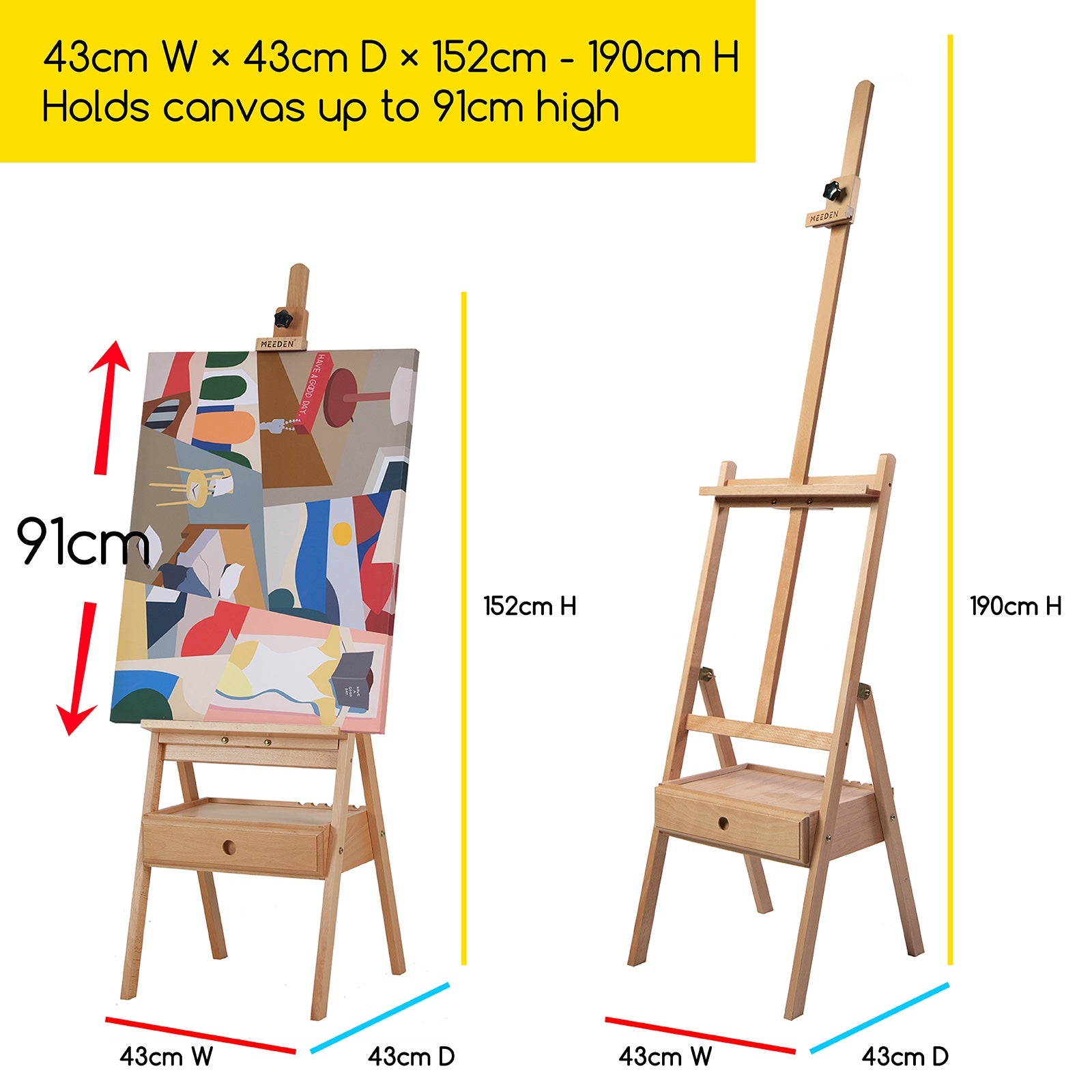 MEEDEN Studio H-Frame Floor Easel with Storage Drawer-HJ-1A