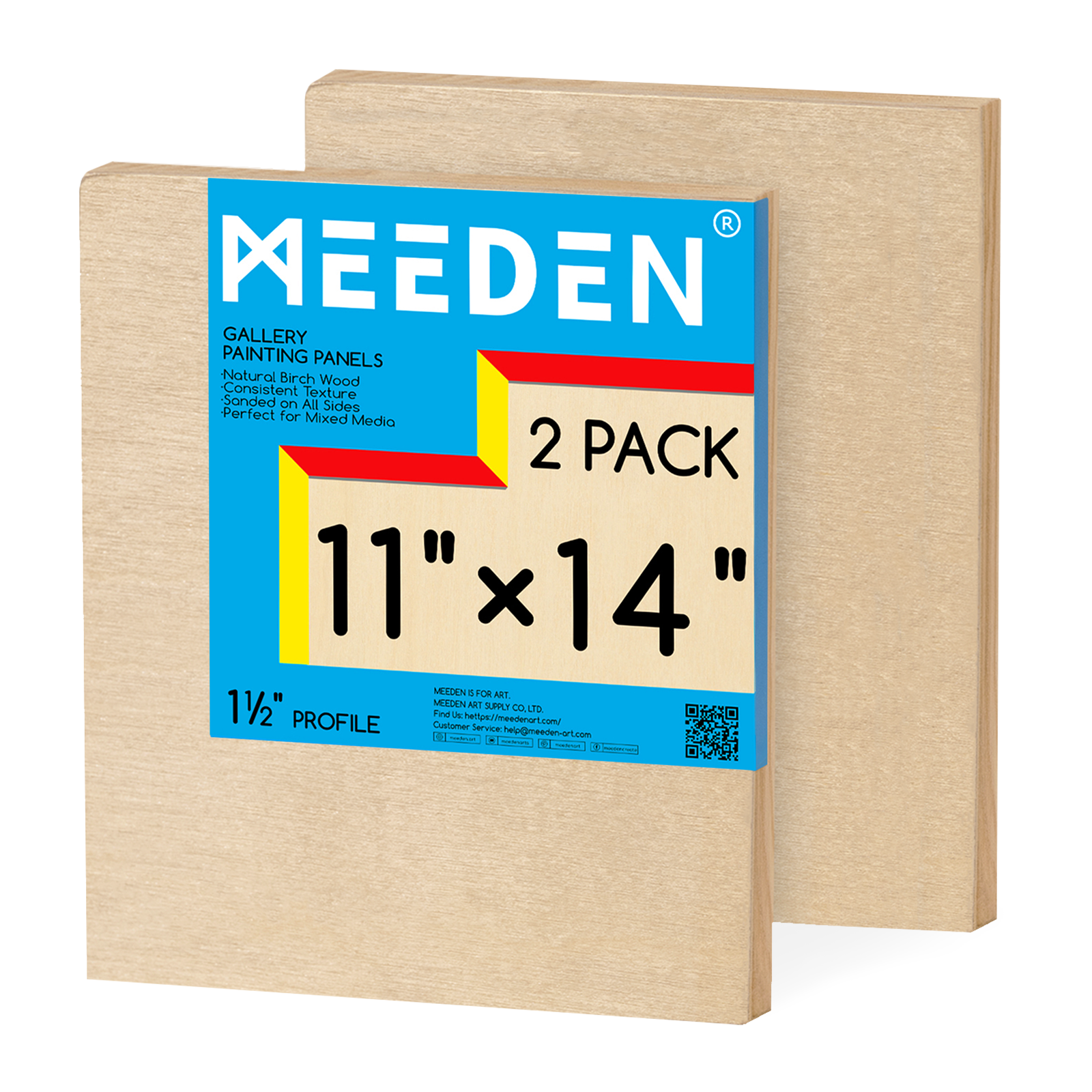 MEEDEN Artist Birch Wood Canvas Board, 1-1/2” Deep, 11x14 Inch, 2 Packs