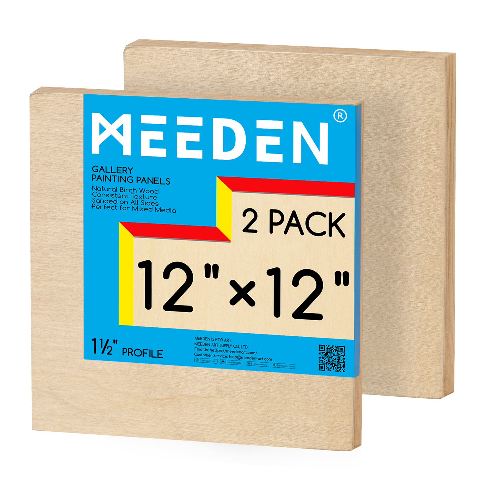 MEEDEN Artist Birch Wood Canvas Board, 1-1/2” Deep, 12x12 Inch, 2 Packs