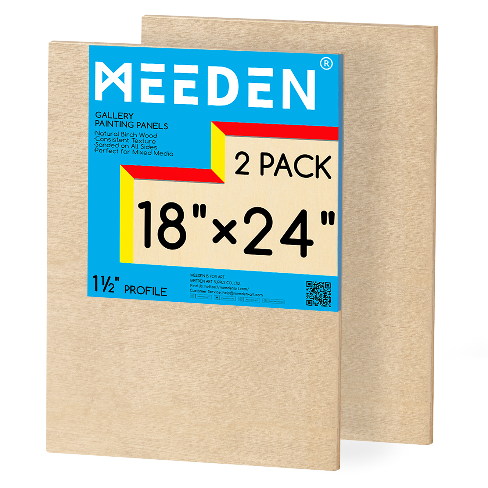 MEEDEN Artist Birch Wood Canvas Board, 1-1/2” Deep, 18x24 Inch, 2 Packs