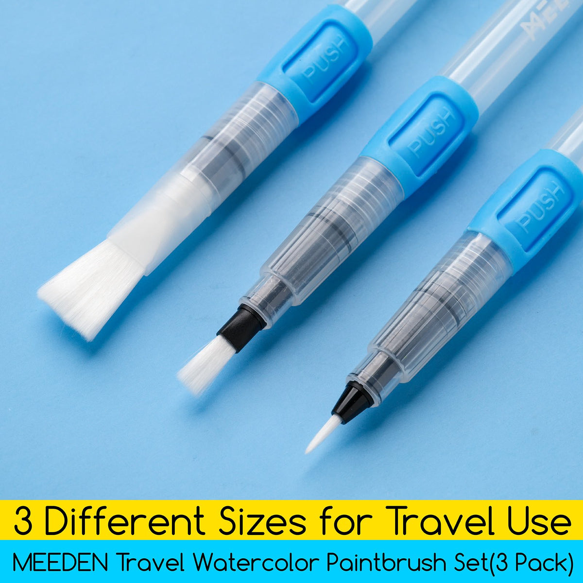 MEEDEN Water Brush Pens Set, 3 Pieces Refillable Water Color Brush Pen Set