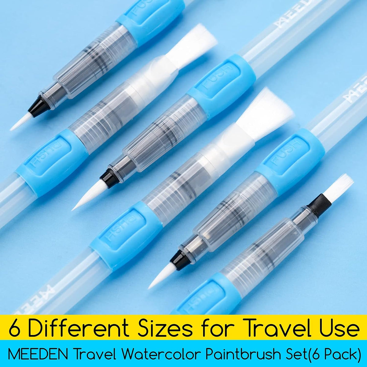 MEEDEN Water Brush Pens Set, 6 Pieces Refillable Water Color Brush Pen