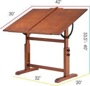 MEEDEN Extra Large Wood Drafting Table, Light Walnut