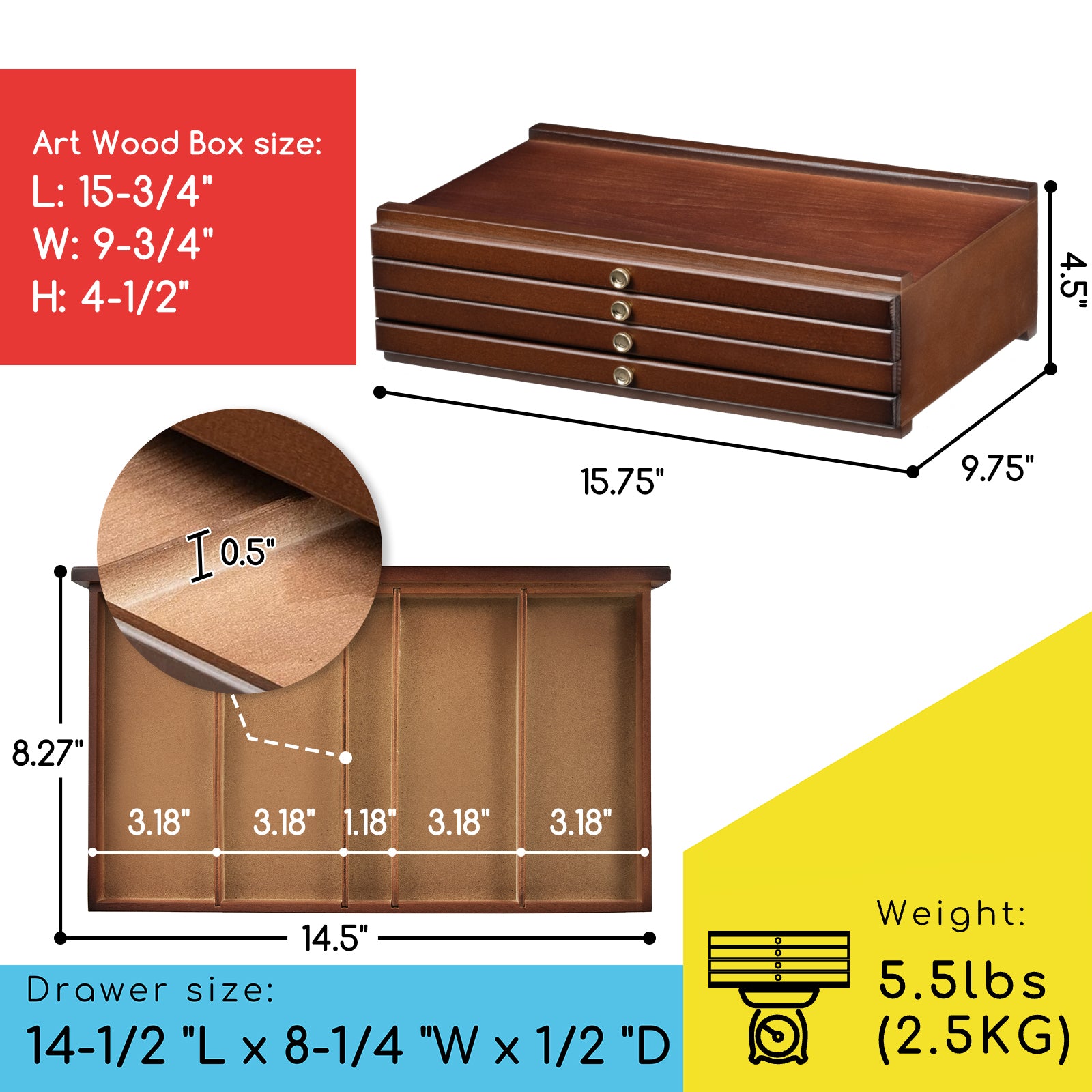 MEEDEN 4-Drawer Art Supply Storage Box, Walnut Color