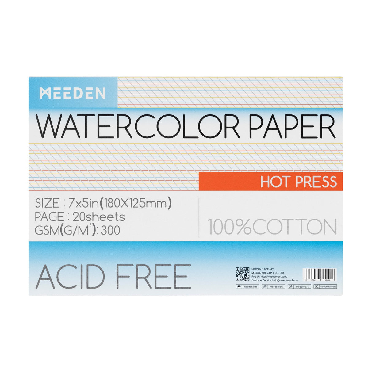 MEEDEN 7x5" Hot Press Watercolor Paper Pad 20 Sheets