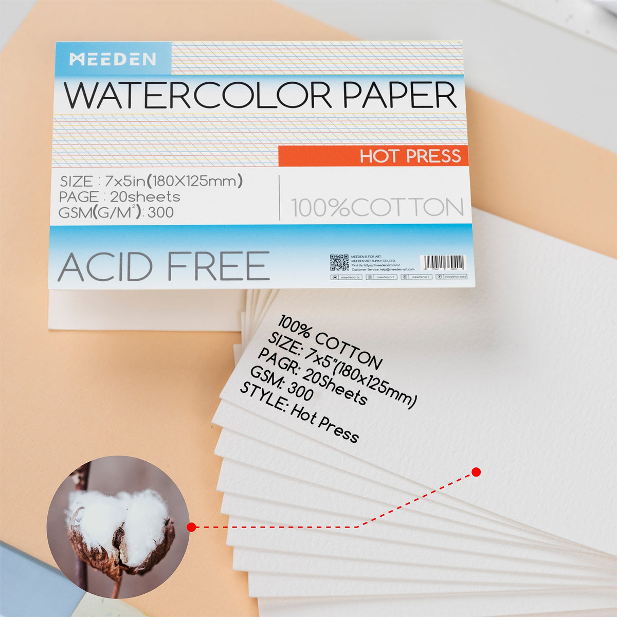 MEEDEN 7x5" Hot Press Watercolor Paper Pad 20 Sheets