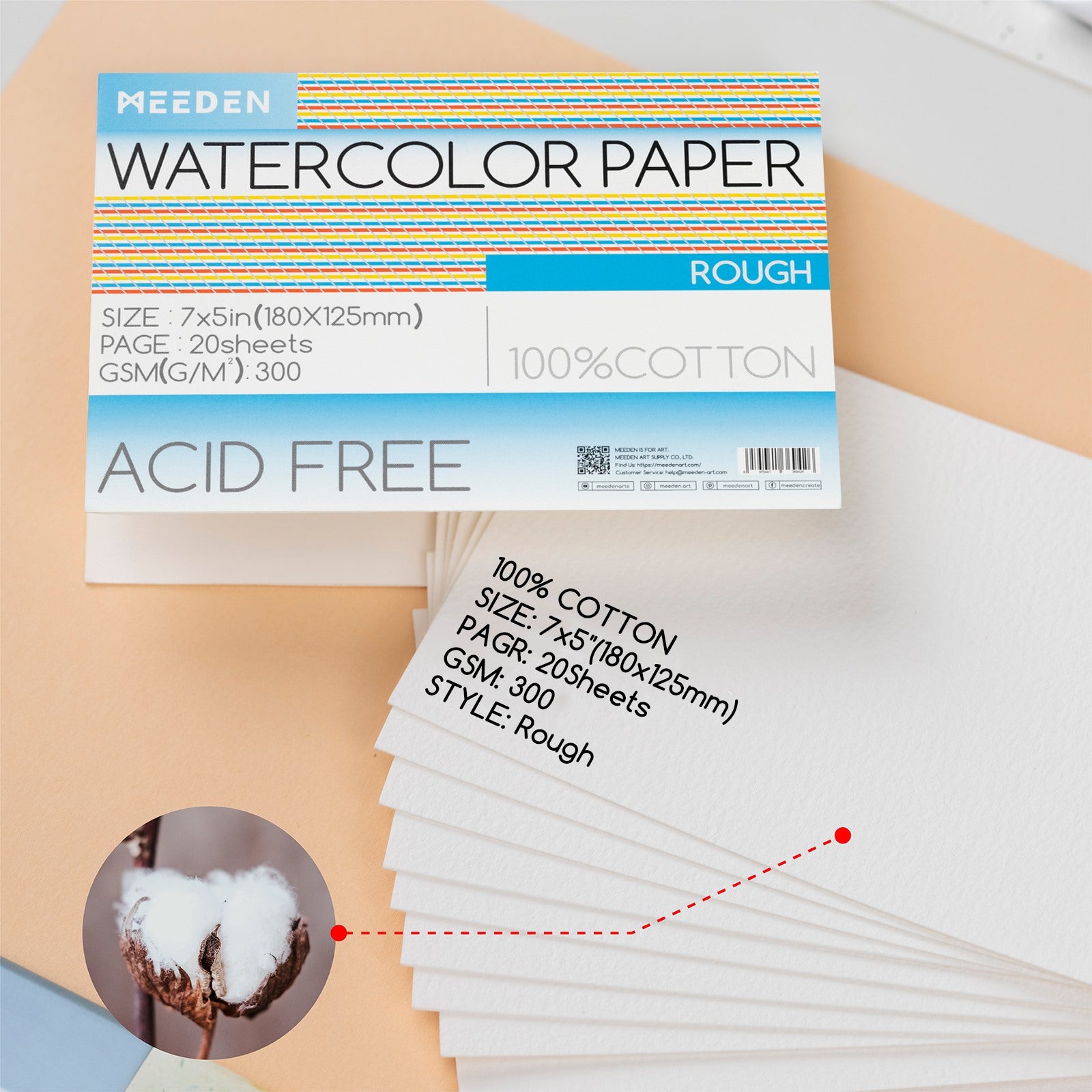 MEEDEN 7x5" Rough Watercolor Paper Pad 20 Sheets