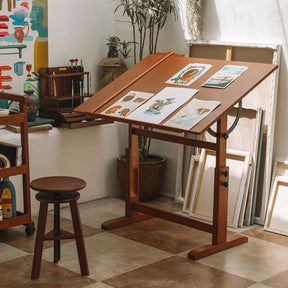 MEEDEN Extra Large Wood Drafting Table, Light Walnut