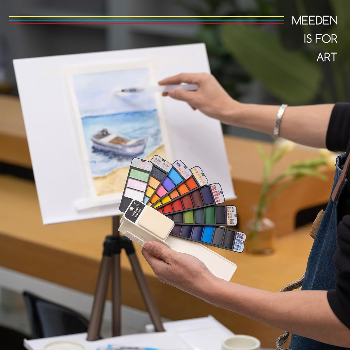 MEEDEN Travel Watercolor Paint Set, 42 Assorted Colors with 4 Brushes