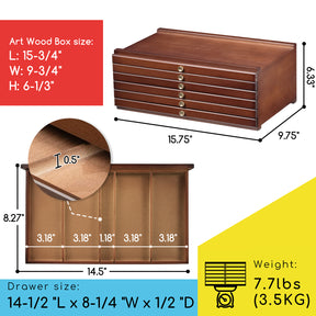 MEEDEN 6-Drawer Artist Supply Storage Box, Walnut Color