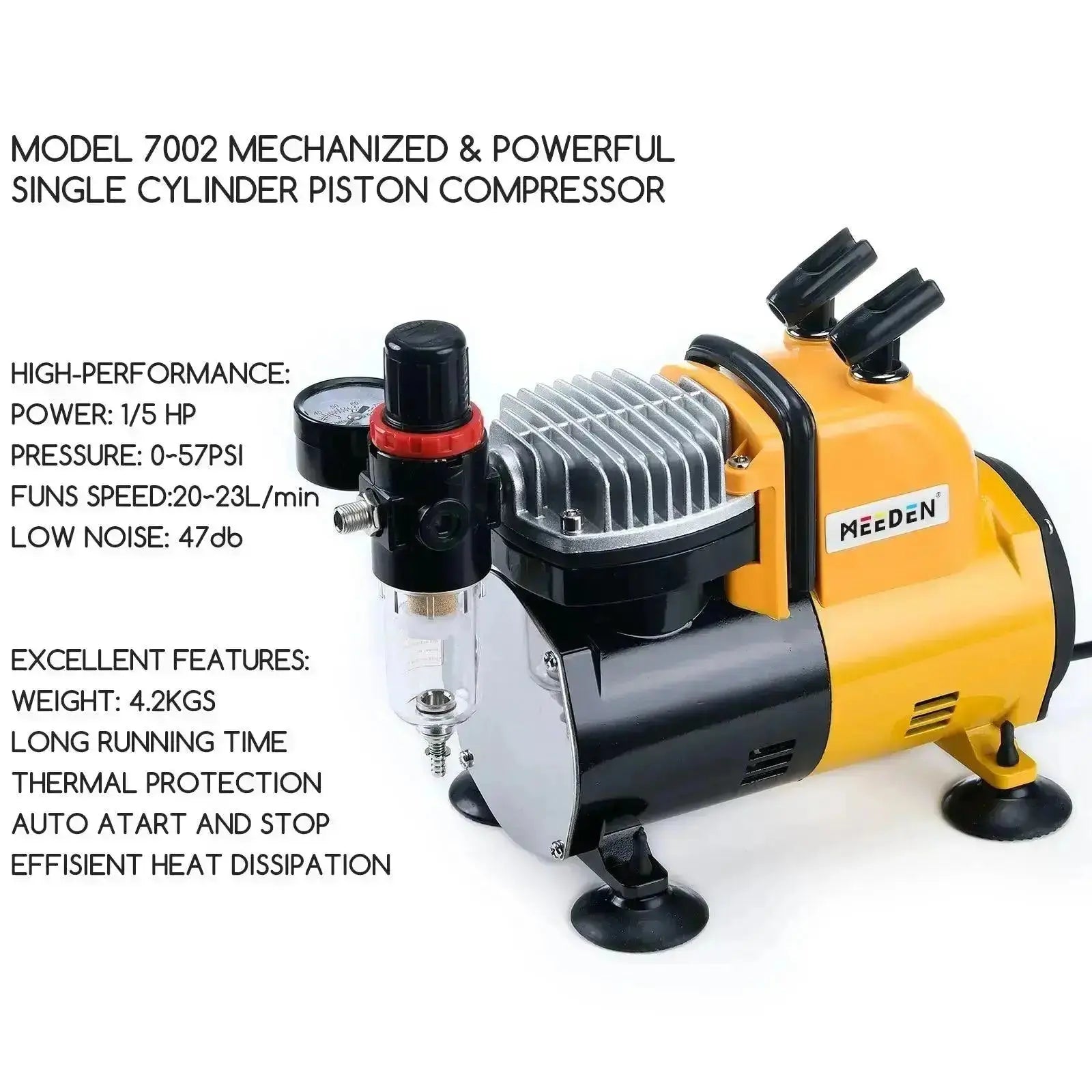 Airbrush Compressor 1/5hp Model 7002, Professional Single Piston - MEEDEN ARTAirbrush Tool