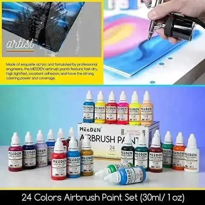 Airbrush Kit with Compressor, 24 Colors - MEEDEN ARTAirbrush Tool