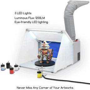 Airbrush Paint Spray Booth Kit with 3 LED Lights Turn Table and Filter Hose - MEEDEN ARTAirbrush Tool