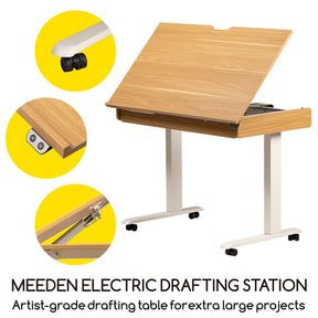 MEEDEN Large Electric Height Adjustable Drafting Table with Storage Drawer