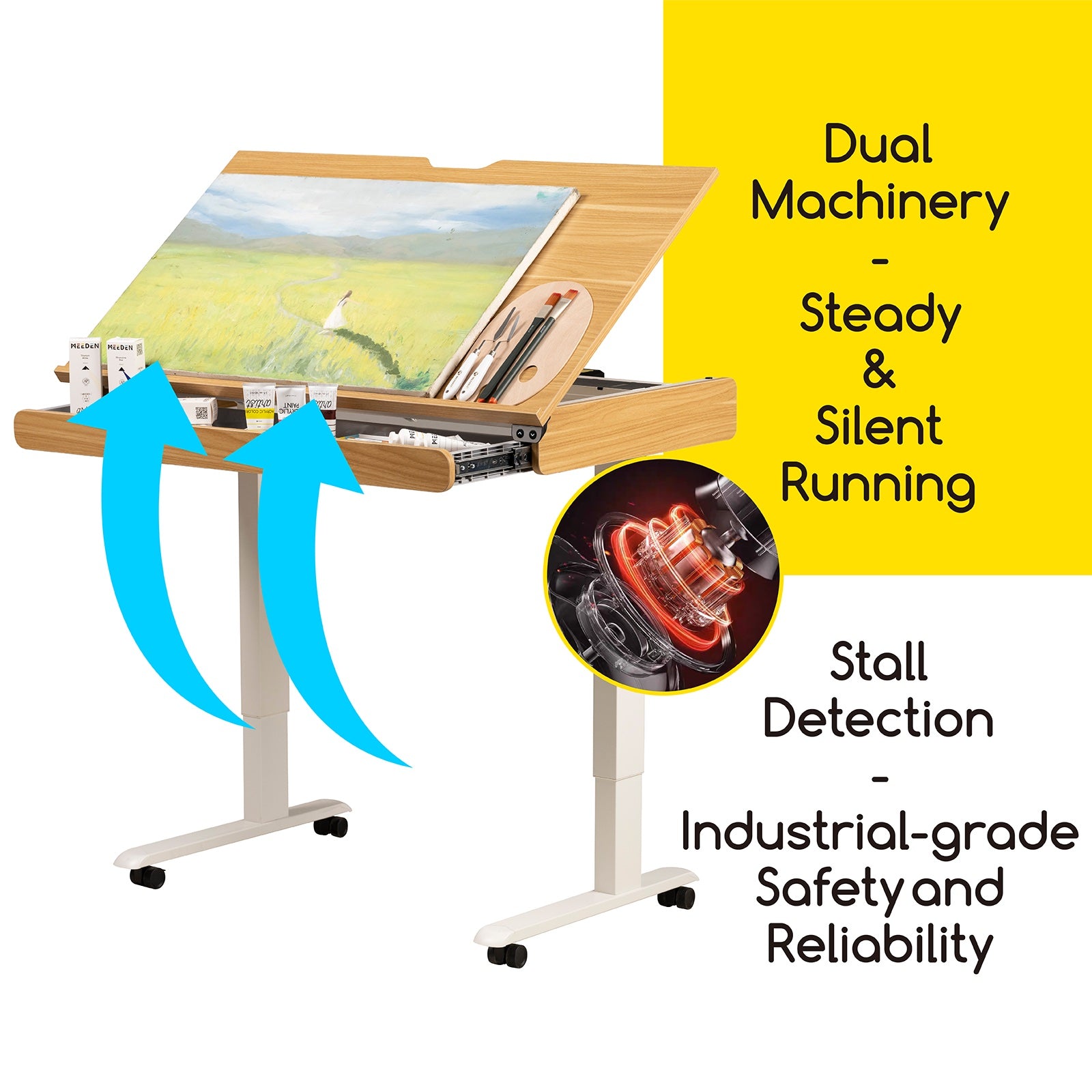 MEEDEN Large Electric Height Adjustable Drafting Table with Storage Drawer