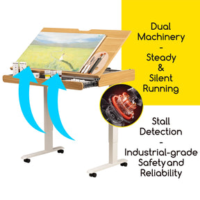 MEEDEN Large Electric Height Adjustable Drafting Table with Storage Drawer