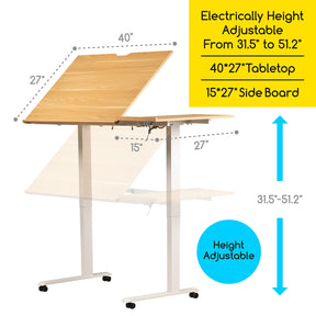 MEEDEN Large Electric Height Adjustable Drafting Table with Side Board