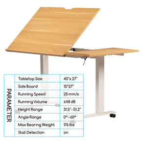 MEEDEN Large Electric Height Adjustable Drafting Table with Side Board