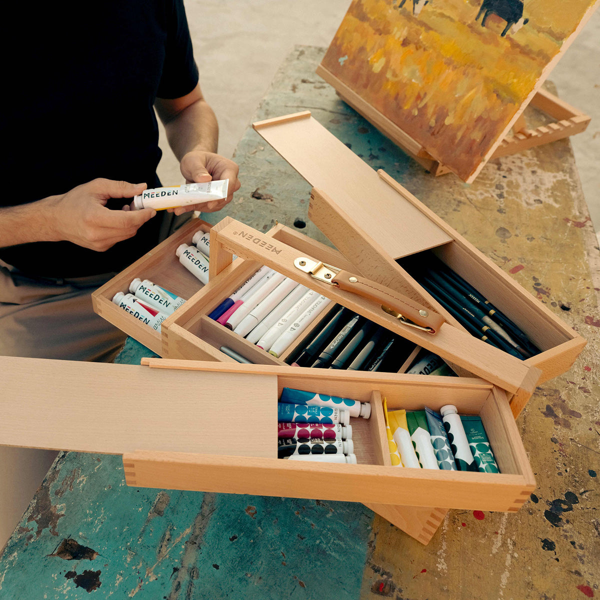 Wooden Art Supply Storage Box