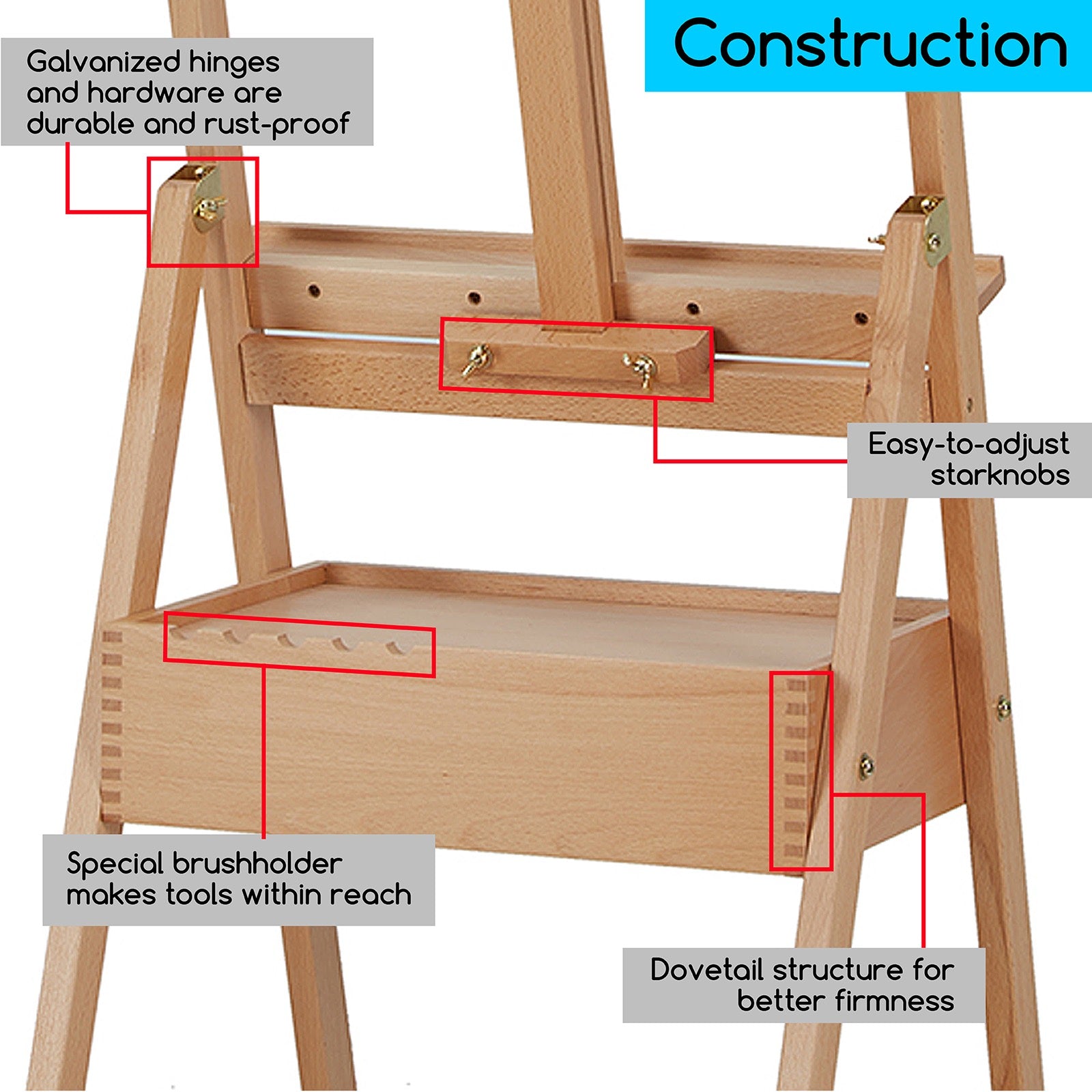 MEEDEN Studio H-Frame Floor Easel with Storage Drawer-HJ-1A