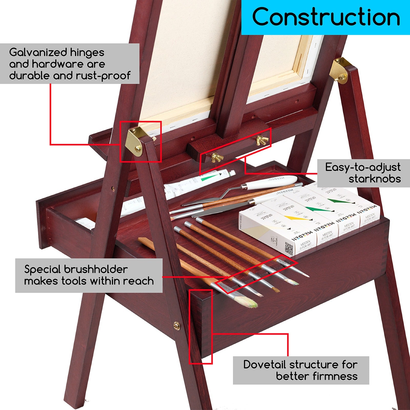 MEEDEN Forward Tilt Floor Easel, Dark Walnut-HJ-2A