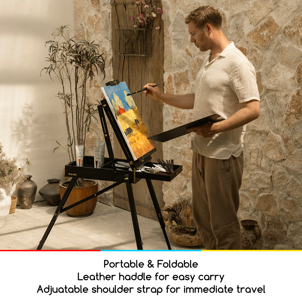 MEEDEN Wood Plein Air French Easel, Foldable & Spacious -HX-3