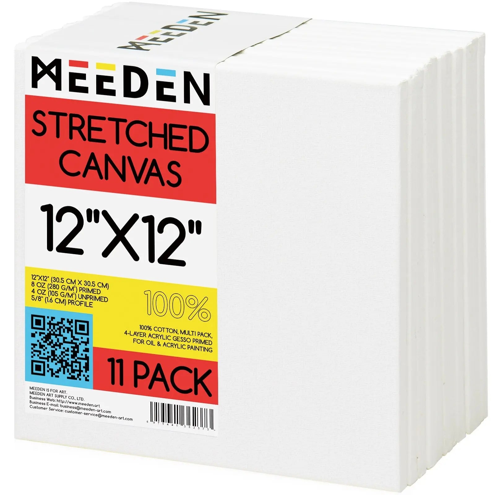 MEEDEN 100% Cotton Stretched Canvas, 12 x 12 In, 11 Packs MEEDEN