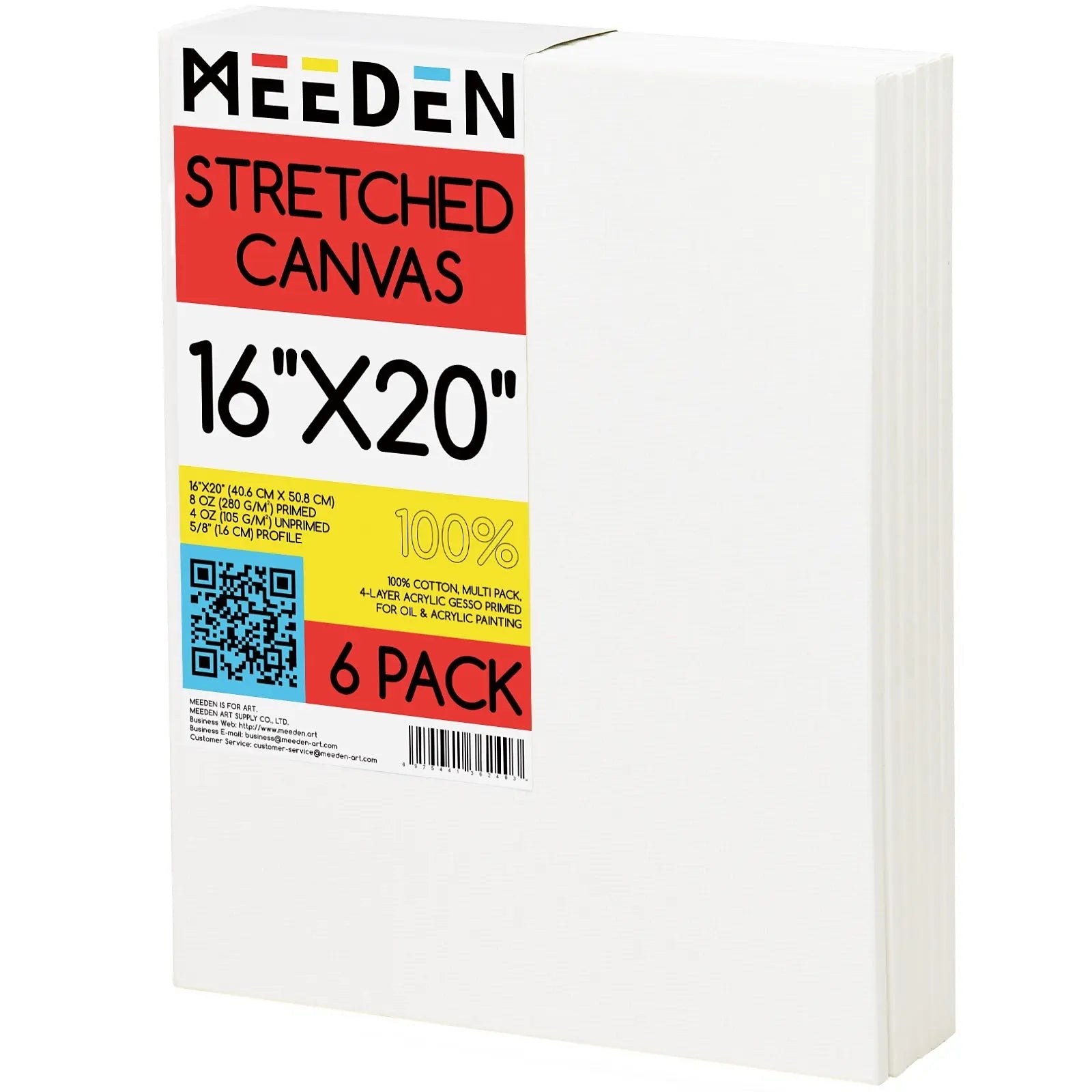 MEEDEN 100% Cotton Stretched Canvas, 16 x 20 In, 6 Packs MEEDEN