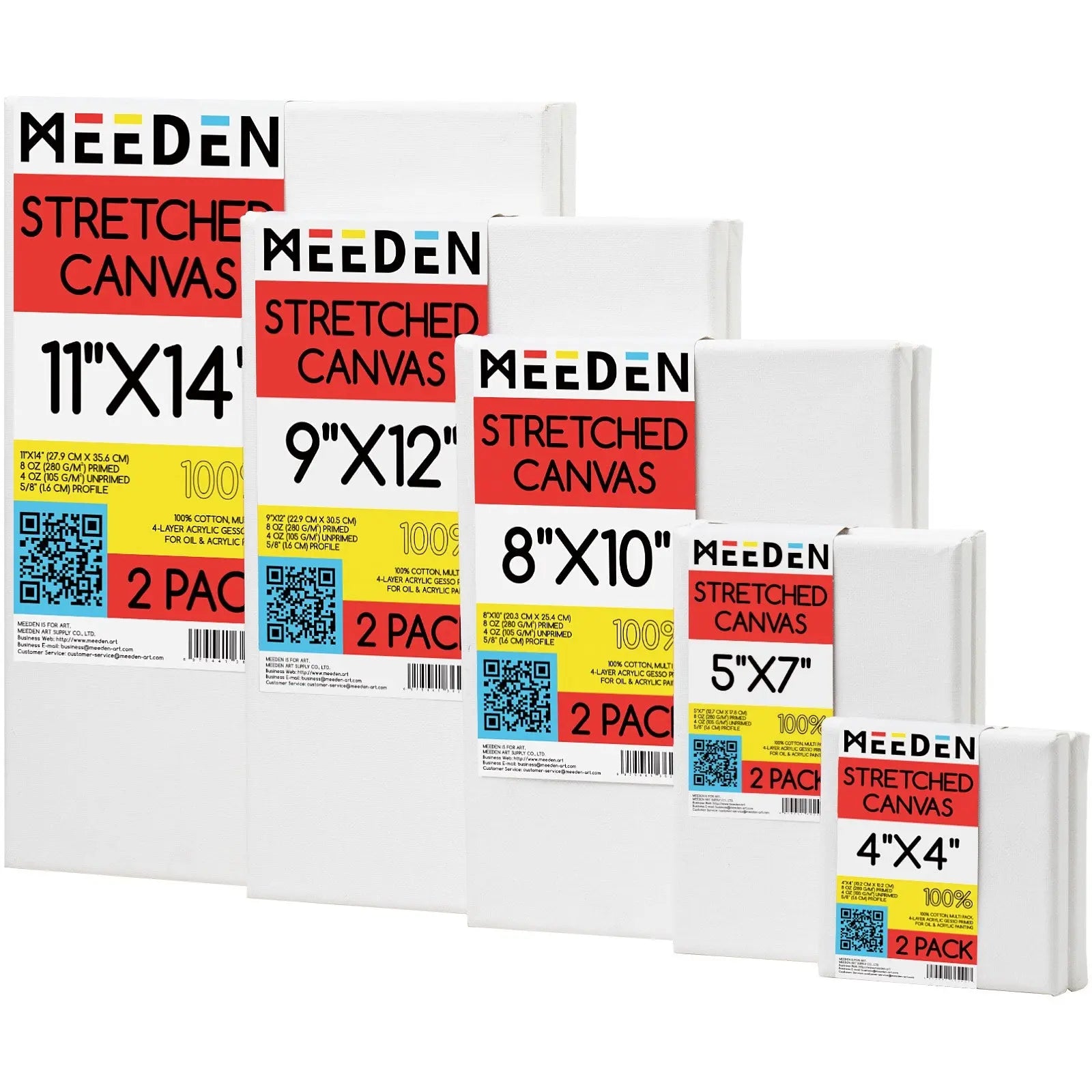 MEEDEN 100% Cotton Stretched Canvas, Multi-Size, 10 Packs MEEDEN