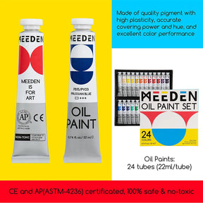 MEEDEN 44 Pcs Oil Painting Set with Tabletop Easel, 24 x 12ml Oil Paint MEEDEN