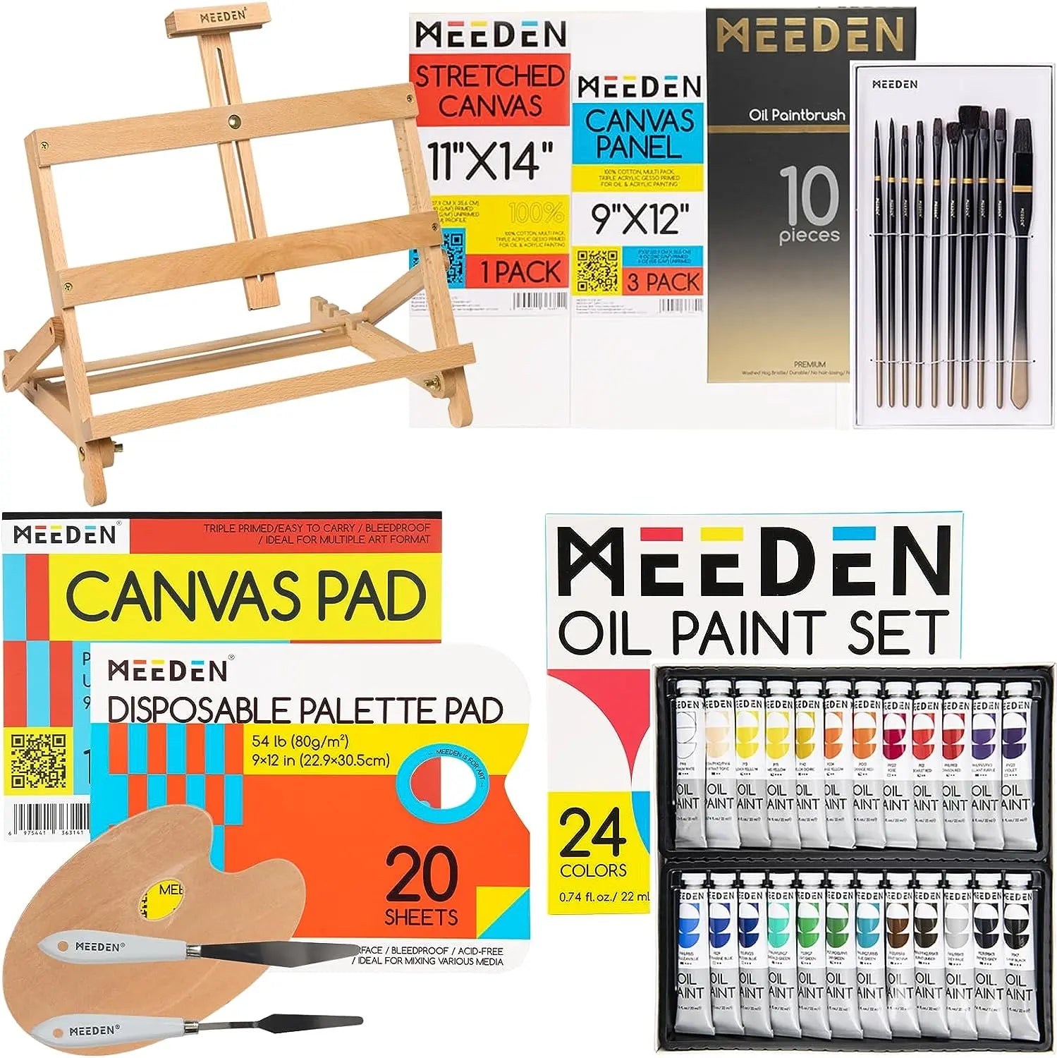 MEEDEN 44 Pcs Oil Painting Set with Tabletop Easel, 24 x 12ml Oil Paint MEEDEN