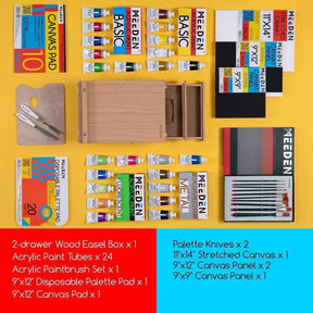 MEEDEN Acrylic Painting Set, Solid Beech Wood Easel Box, 24×60ML - MEEDEN ARTPainting Set