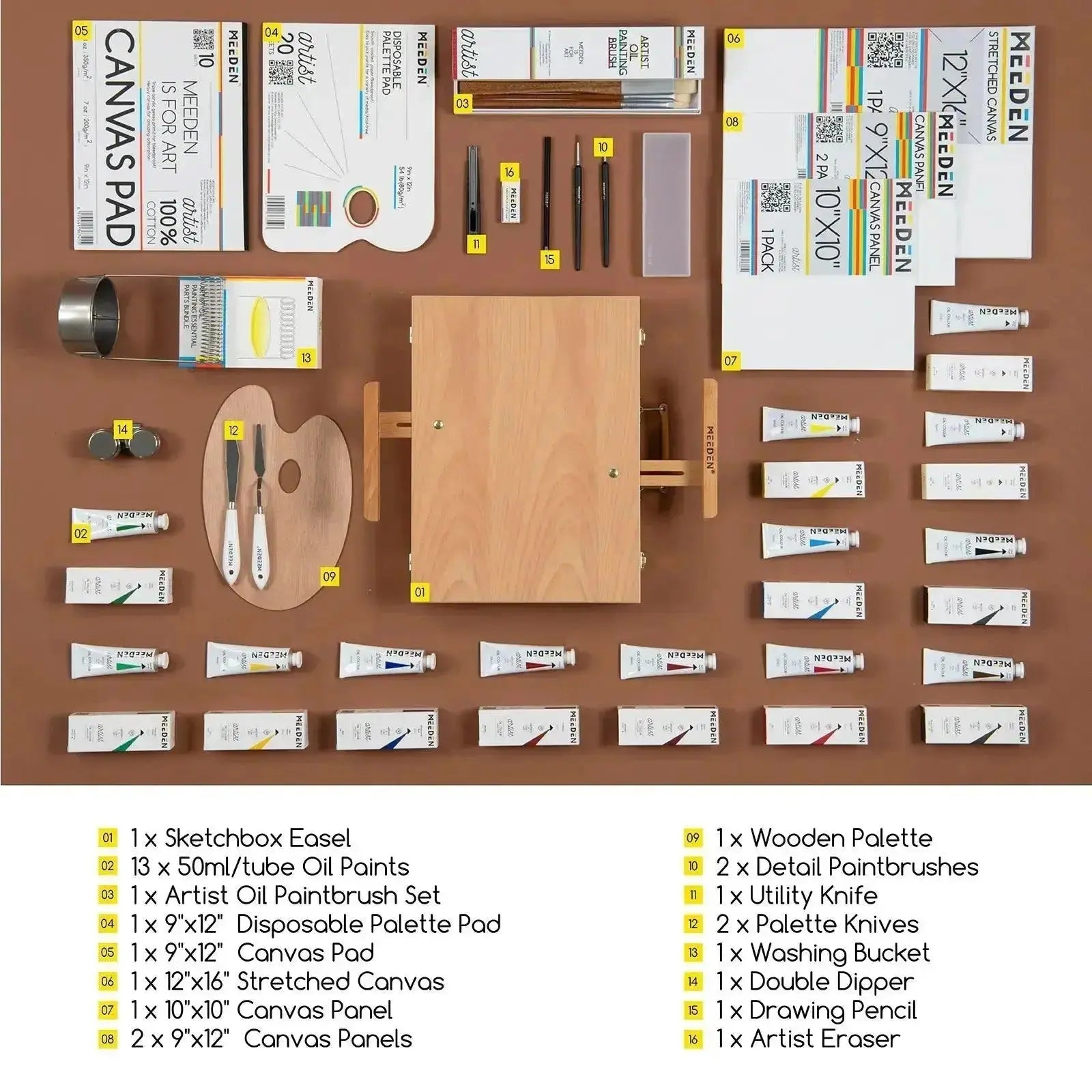 MEEDEN Artist Oil Painting Set with Sketch Easel Box, 13*50ml Tubes - MEEDEN ARTPainting Set