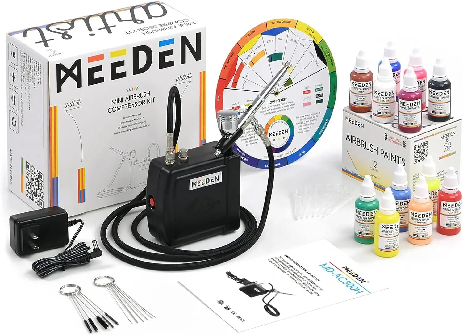 MEEDEN Black Mini Airbrush Set, 12 Colors MEEDEN