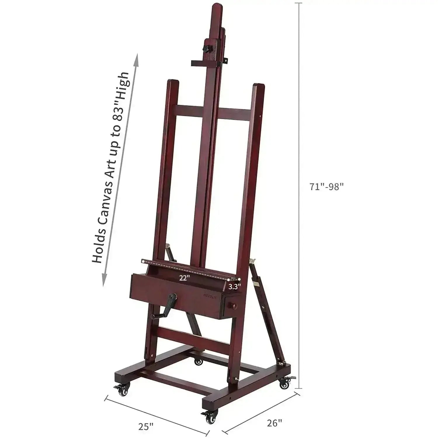 MEEDEN Deluxe Crank Adjusting Master H-Frame Easel-Dark Walnut-W15S - MEEDEN ARTEasel