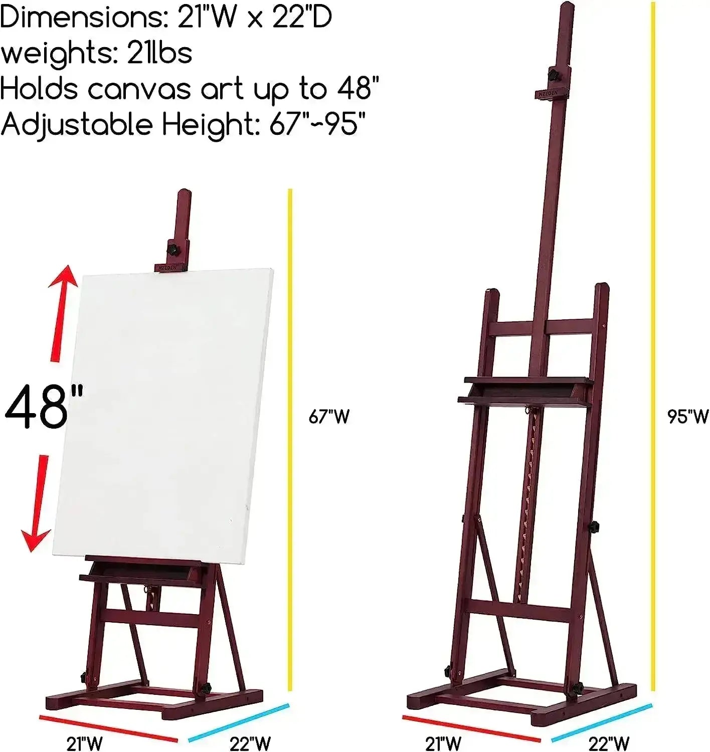 MEEDEN Studio H-Frame Easel with Large Storage Tray-Dark Walnut-W02B-B - MEEDEN ARTEasel