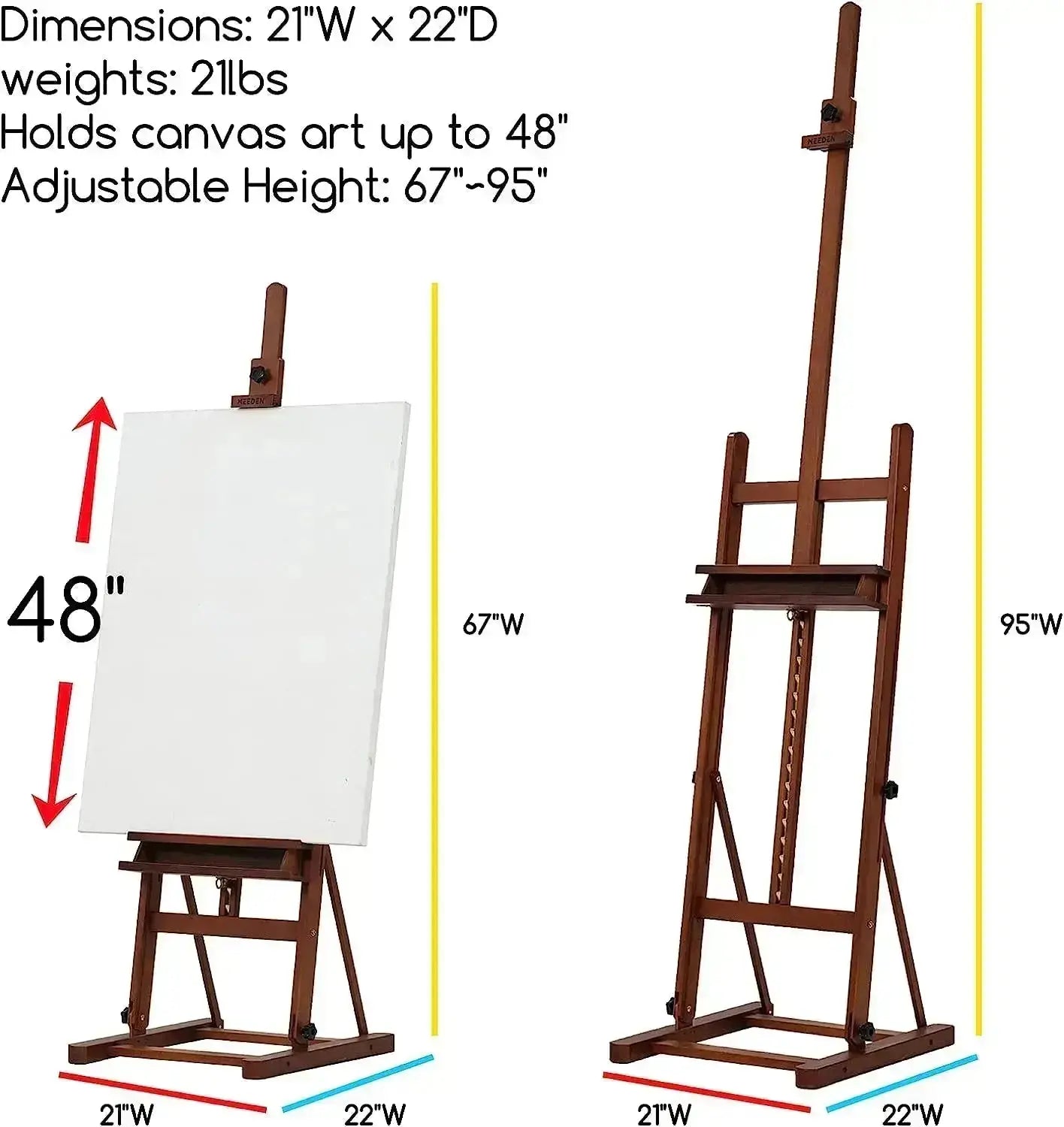 MEEDEN Studio H-Frame Easel with Large Storage Tray-Walnut-W02B-B - MEEDEN ARTEasel