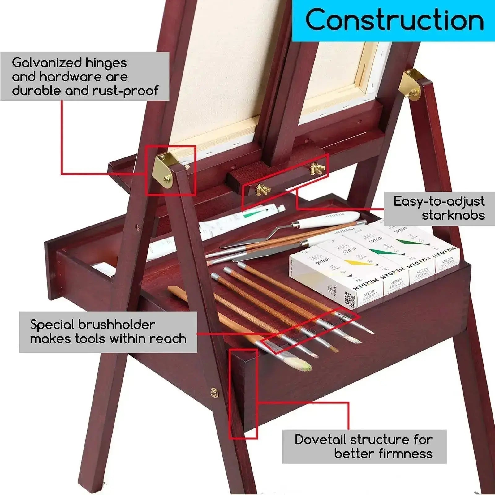 MEEDEN Studio H-Frame Easel with Storage Drawer-Dark Walnut-HJ-1A - MEEDEN ARTEasel