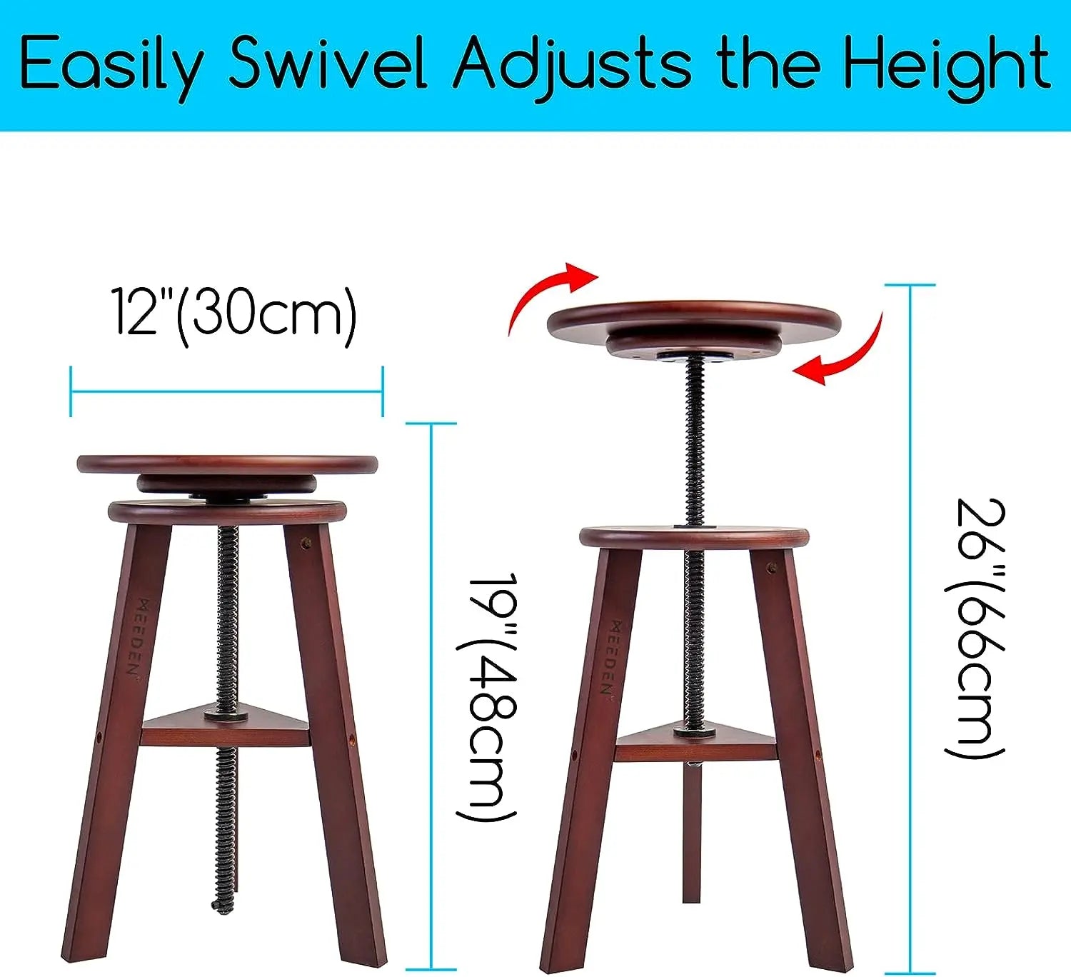 MEEDEN Wooden Drafting Stool with Adjustable Height-Dark Walnut-G-005 MEEDEN